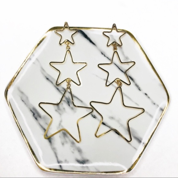 Triple Gold Star Dangle Earrings - Picture 3 of 3